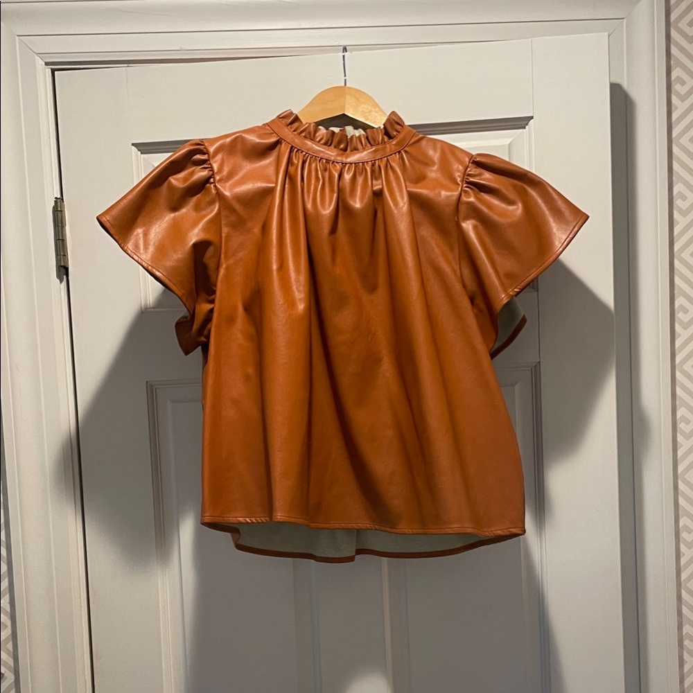 Women’s Faux Leathers Puff Sleeve Top